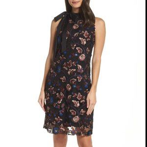 Sam Edelman Embroidered Halter Tie Neck Black